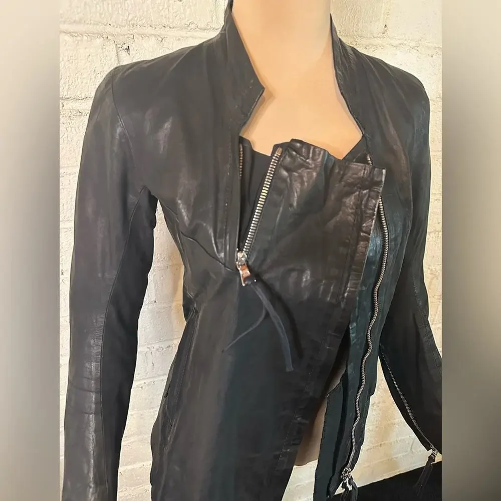 11 By Boris Bidjan Saberi Black Waxed Leather Jacket size XS 90's Grunge Zippers